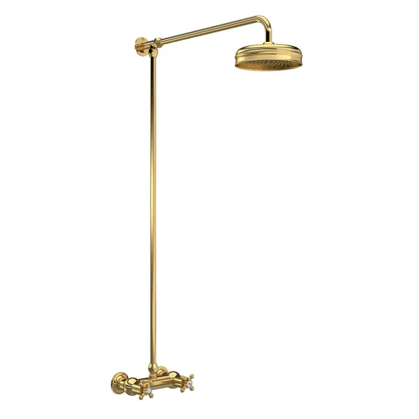 Hudson Reed Brushed Brass Thermostatic Shower Valve with Rigid Riser & Fixed Head