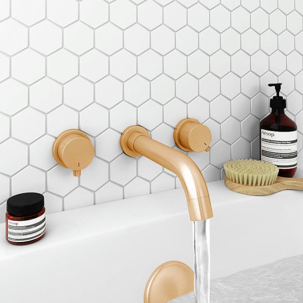 Arezzo Round Brushed Bronze Wall Mounted (3TH) Bath Filler Tap - Image 2