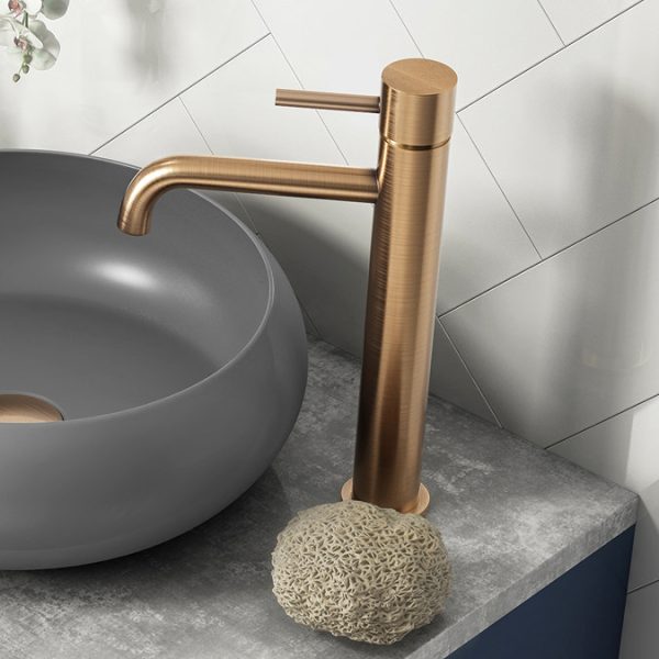 Arezzo Round Brushed Bronze High Rise Mono Basin Mixer Tap - Image 4