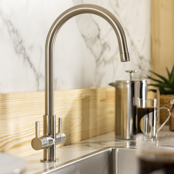 Abode Neo Dual Lever Kitchen Mixer Tap   Brushed Nickel