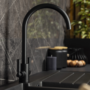 Abode Brolle Dual Lever kitchen Mixer Tap   Matt Black