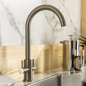 Abode Marido Dual Lever Kitchen Mixer Tap   Brushed Nickel