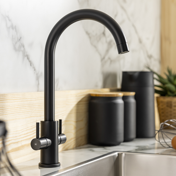 Abode Marido Dual Lever Kitchen Mixer Tap   Matt Black