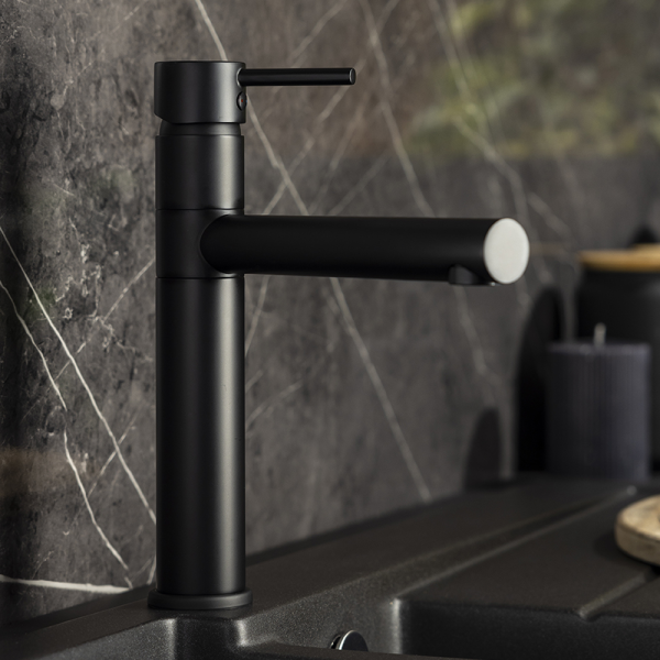 Abode Tower Single Lever Kitchen Mixer Tap   Matt Black