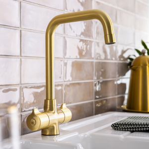 Abode Crescendo Quad Dual Lever Kitchen Mixer Tap   Brushed Brass