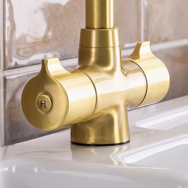 Abode Crescendo Quad Dual Lever Kitchen Mixer Tap   Brushed Brass - Image 3