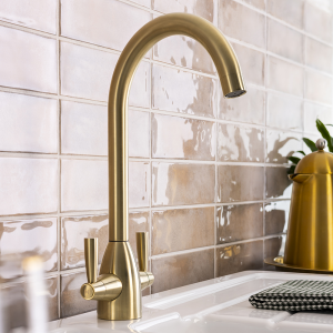 Abode Zermat Dual Lever Kitchen Mixer Tap   Brushed Brass