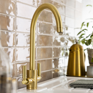 Abode Brolle Dual Lever kitchen Mixer Tap   Brushed Brass