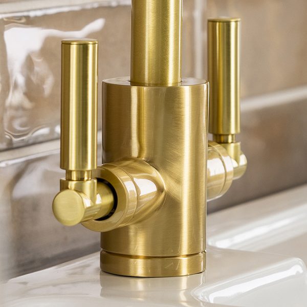 Abode Brolle Dual Lever kitchen Mixer Tap   Brushed Brass - Image 3
