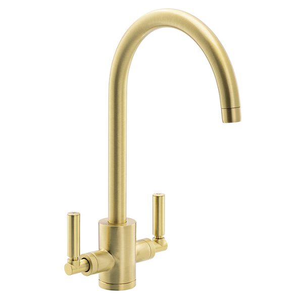 Abode Brolle Dual Lever kitchen Mixer Tap   Brushed Brass - Image 2