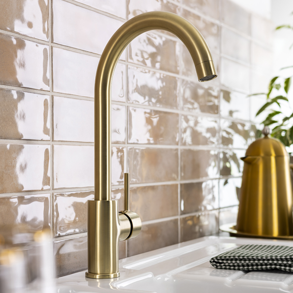 Abode Nico Single Lever Kitchen Mixer Tap   Brushed Brass