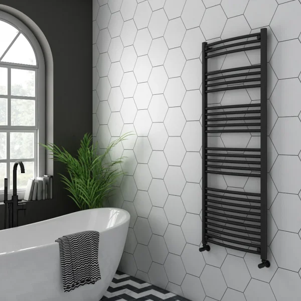Diamond Curved Heated Towel Rail   W600 x H1600mm   Anthracite