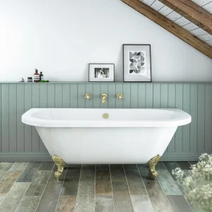 Admiral 1685 Back To Wall Roll Top Bath + Brushed Brass Leg Set