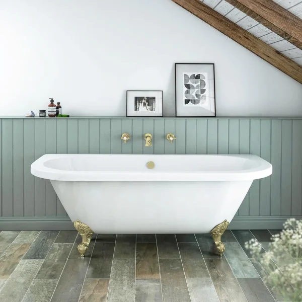 Admiral 1685 Back To Wall Roll Top Bath + Brushed Brass Leg Set