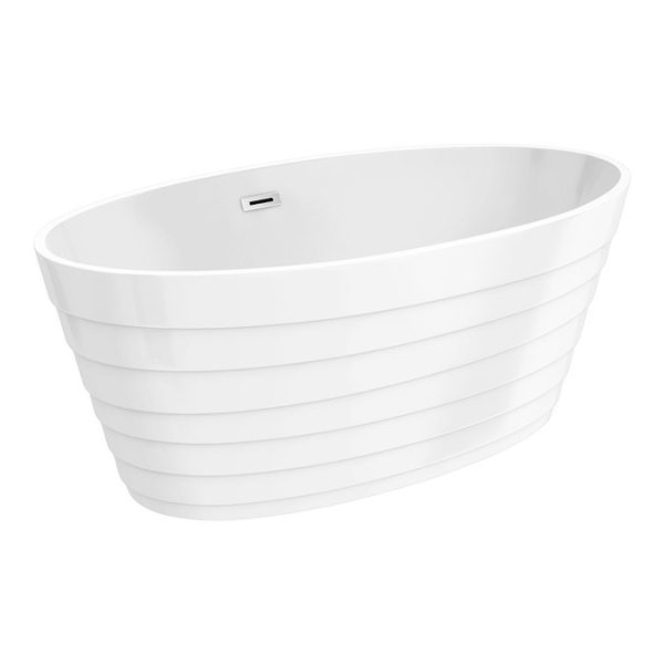 Alcamo 1600 x 805 Curved Ripple Design Bath with Chrome Waste - Image 2