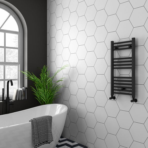 Diamond Anthracite 400 x 800mm Straight Heated Towel Rail (incl. Valves + Electric Heating Kit) - Image 5