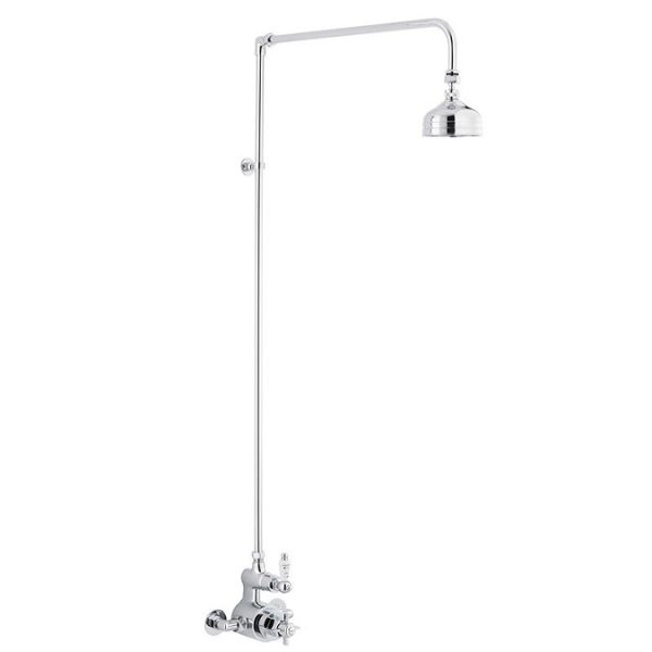 Traditional Twin Exposed Shower Valve & Rigid Riser Kit w 4" Apron Fixed Shower - Image 4