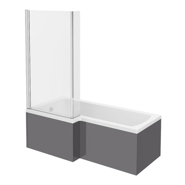 Apollo2 Shower Bath   1700mm L Shaped with Screen with Gloss Grey Panel - Image 2