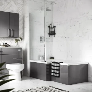 Apollo2 Shower Bath   1700mm L Shaped with Screen with Gloss Grey Panel