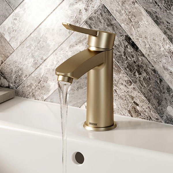 Bristan Apelo Eco Start Basin Mixer with Clicker Waste    Brushed Brass