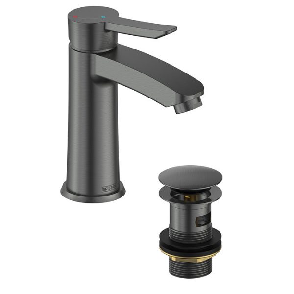 Bristan Apelo Eco Start Basin Mixer with Clicker Waste    Gun Metal Grey - Image 3