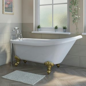Orchard Traditional 1700 x 750mm Single Ended Slipper Bath with Brushed Brass Leg Set