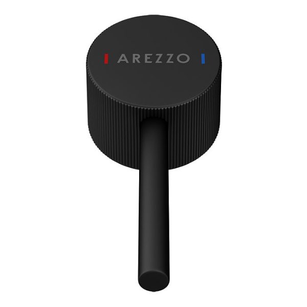 Arezzo Fluted Round Matt Black Wall Mounted (2TH) Basin Mixer Tap - Image 2