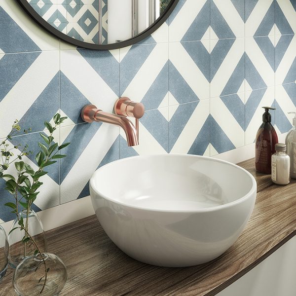 Arezzo Round Rose Gold Wall Mounted (2TH) Basin Mixer Tap - Image 2