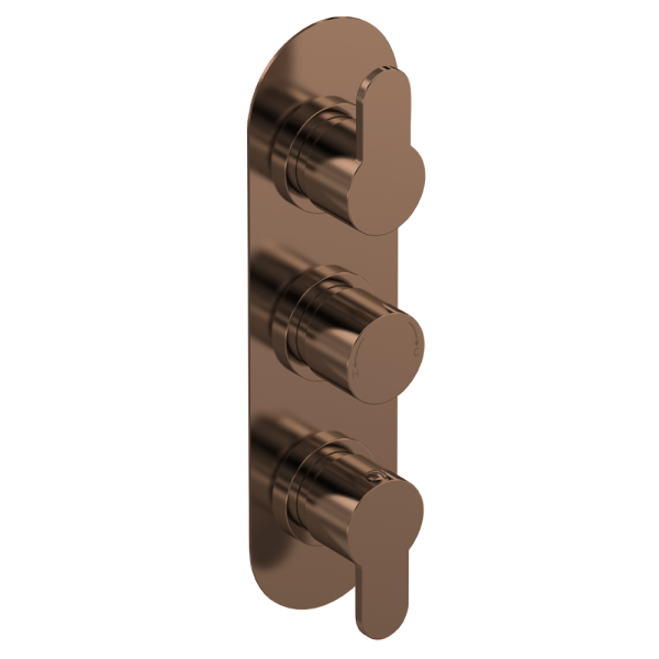 Venice Giro Triple Thermostatic Shower Valve with Diverter   Brushed Bronze