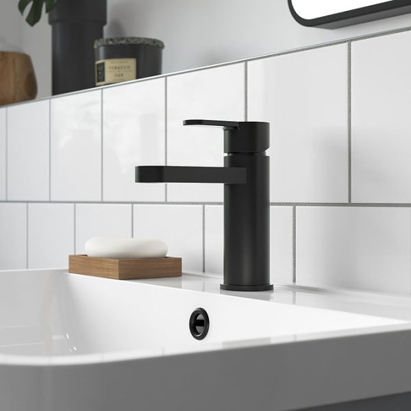 Toreno Round Black Mono Basin Mixer with Push Button Waste - Image 2