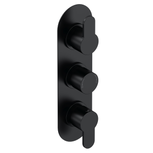 Toreno Round Triple Thermostatic Shower Valve with Diverter   Matt Black