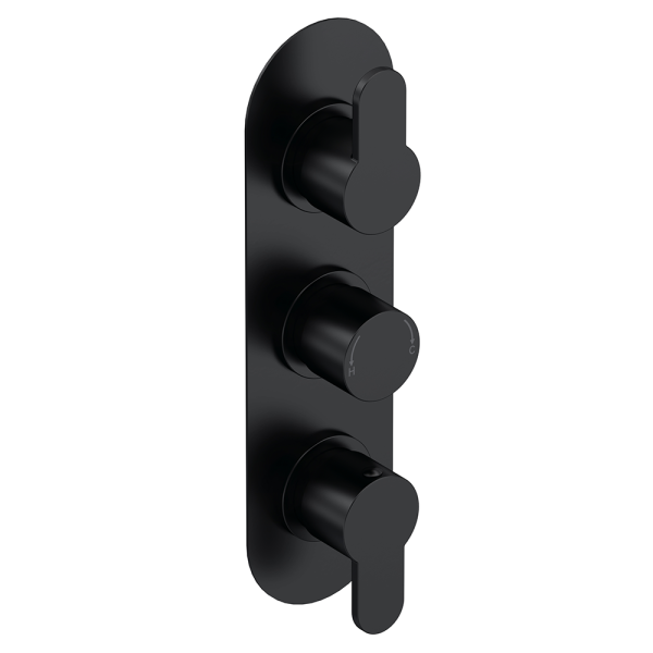 Toreno Round Triple Thermostatic Shower Valve with Diverter   Matt Black