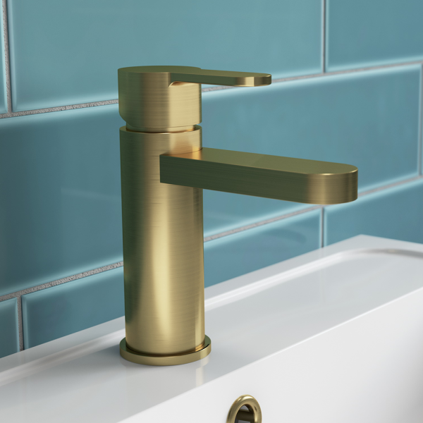 Venice Giro Brushed Brass Mono Basin Mixer with Push Button Waste