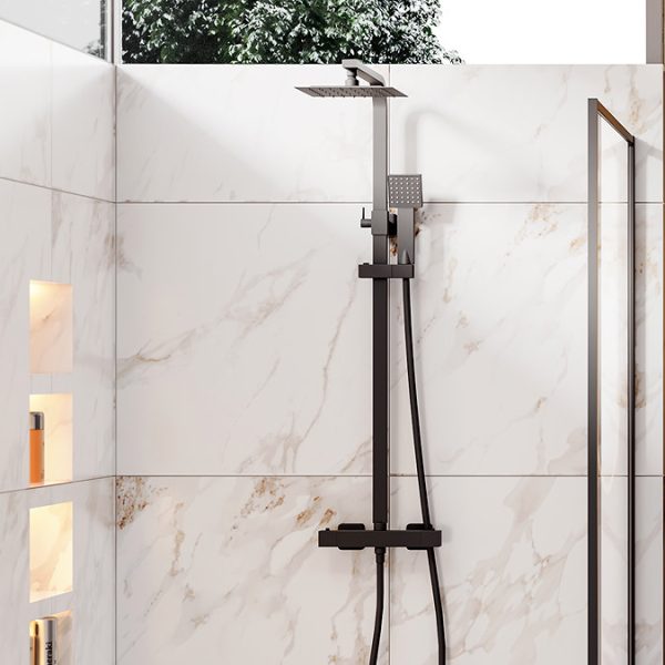 Arezzo Modern Square Thermostatic Shower   Matt Black - Image 4