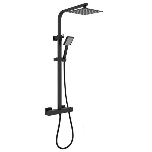 Arezzo Square Matt Black Shower Bath + Exposed Shower Pack (1700 L Shaped with Screen + Panel) - Image 3