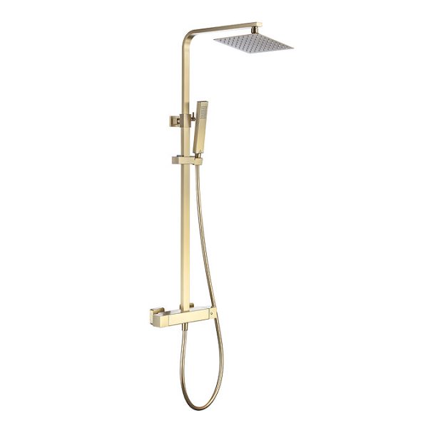 Arezzo Low Pressure Square Thermostatic Shower with Cool Touch   Brushed Brass - Image 2