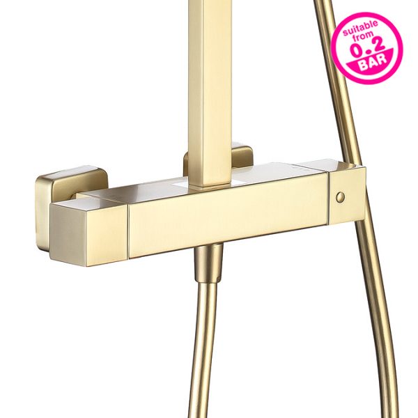 Arezzo Low Pressure Square Thermostatic Shower with Cool Touch   Brushed Brass - Image 5
