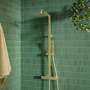 Arezzo Low Pressure Square Thermostatic Shower with Cool Touch   Brushed Brass