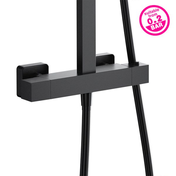 Arezzo Low Pressure Square Thermostatic Shower with Cool Touch   Matt Black - Image 5