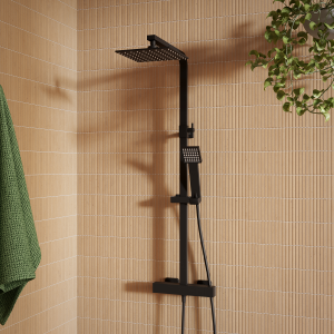Arezzo Low Pressure Square Thermostatic Shower with Cool Touch   Matt Black
