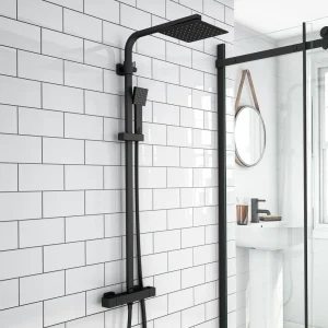 Arezzo Modern Square Thermostatic Shower   Matt Black