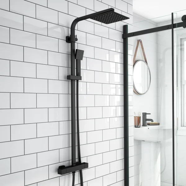 Arezzo Modern Square Thermostatic Shower   Matt Black