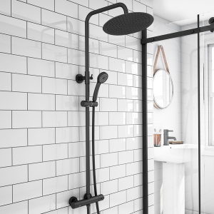 Arezzo Modern Round Thermostatic Shower (300mm Head   Matt Black)