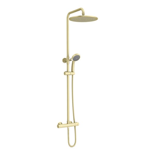 Arezzo Modern Round Thermostatic Shower (300mm Head   Brushed Brass) - Image 2