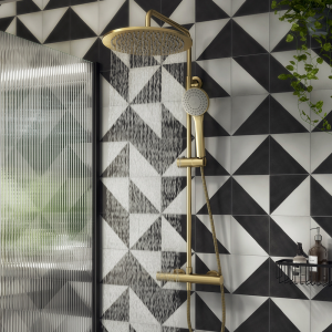 Arezzo Modern Round Thermostatic Shower (300mm Head   Brushed Brass)