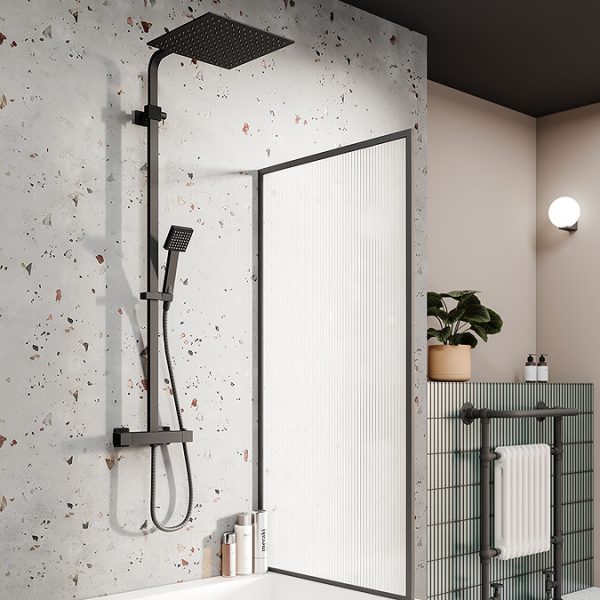 Arezzo Modern Square Thermostatic Shower (300 x 300mm Head   Matt Black) - Image 2