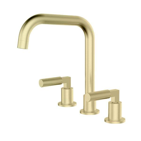 Arezzo Art Deco Lever Deck Mounted (3TH) Bath Mixer Tap   Brushed Brass - Image 2
