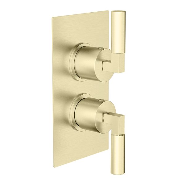 Arezzo Art Deco Lever Brushed Brass Shower with Concealed Valve, Wall Mounted 195mm Head + Handset - Image 4