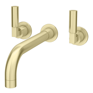 Arezzo Art Deco Lever Wall Mounted (3TH) Basin Mixer Tap   Brushed Brass