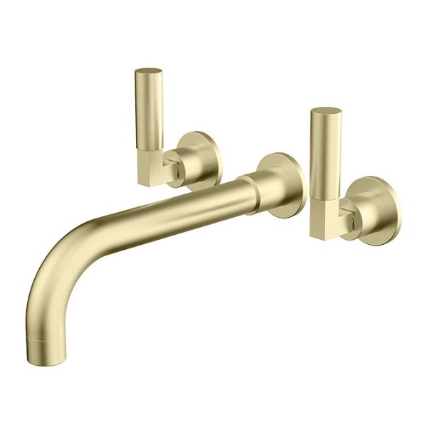 Arezzo Art Deco Lever Wall Mounted (3TH) Bath Filler Tap   Brushed Brass - Image 2
